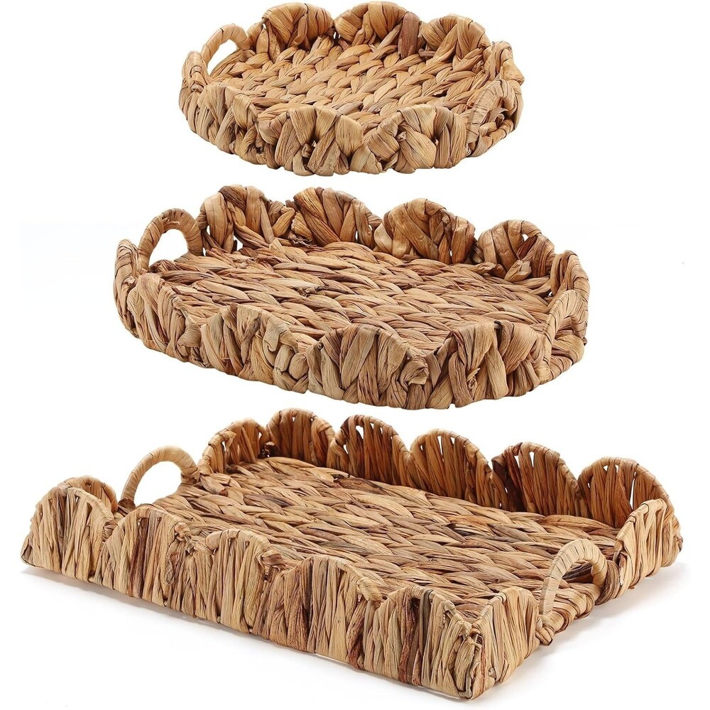 Afarnook 3 Pcs Woven Water Hyacinth Serving Trays